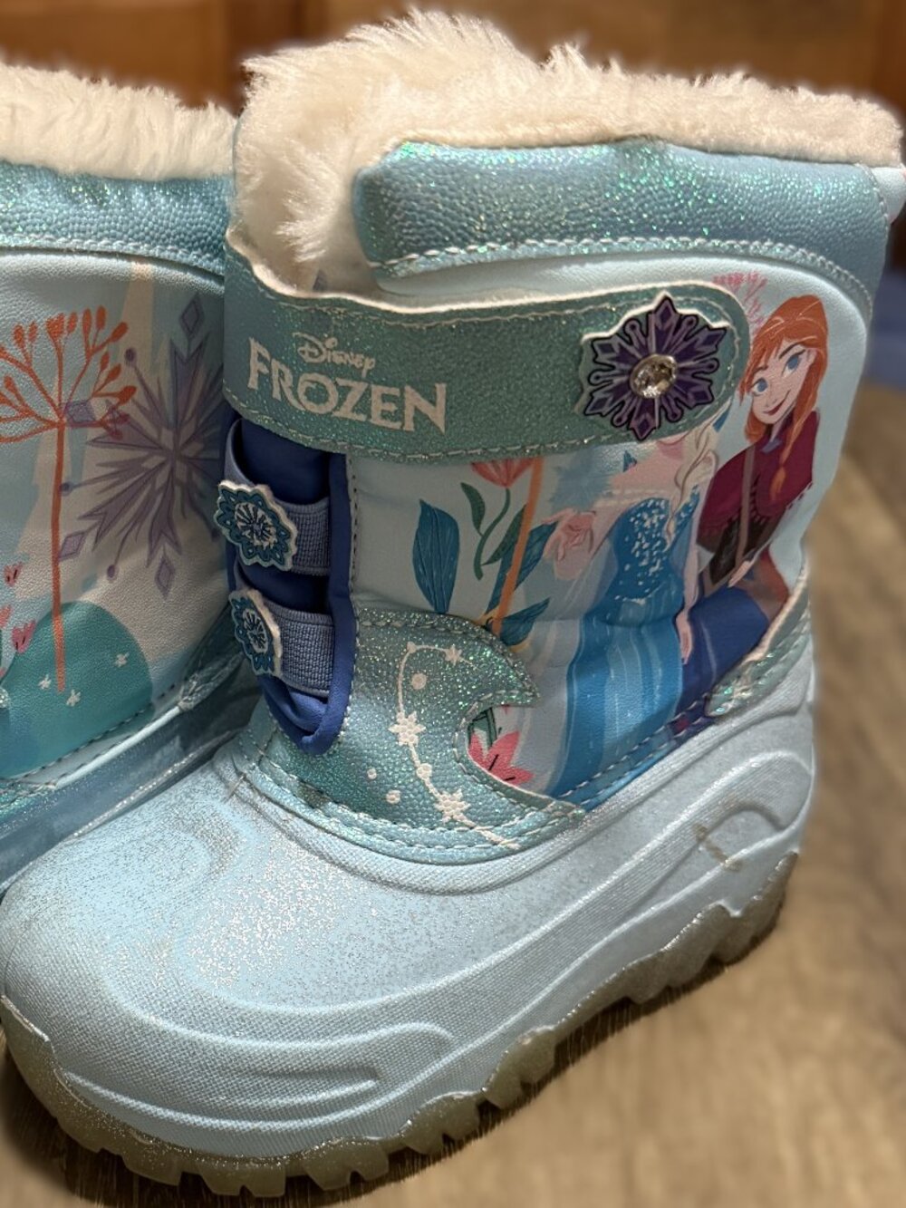 Disney Frozen Light Up Winter Boots Icy Blue with Faux Fur Lining